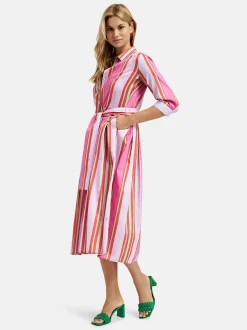 naisten mekko, DRESS 3/4 W BELT Moniväriraita><noscript><img width=