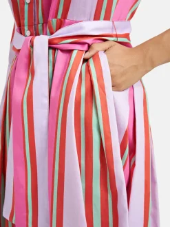 naisten mekko, DRESS 3/4 W BELT Moniväriraita><noscript><img width=