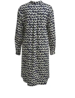 naisten mekko, DRESS LS NAVY PRINT>Milano Italy