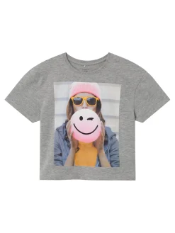 lasten t-paita, NKFNOMA HAPPY SS BOXY TOP Vaaleanharmaa>Name It Best