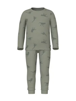 Lasten Yöasu, NMMNIGHTSET AGAVE GREEN DINO RIB Armeijanvihreä>Name It New