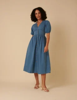 naisten mekko, DENIM SS STARLIGHT MIDI DRESS PLAIN Indigo>Nobody´s Child Discount