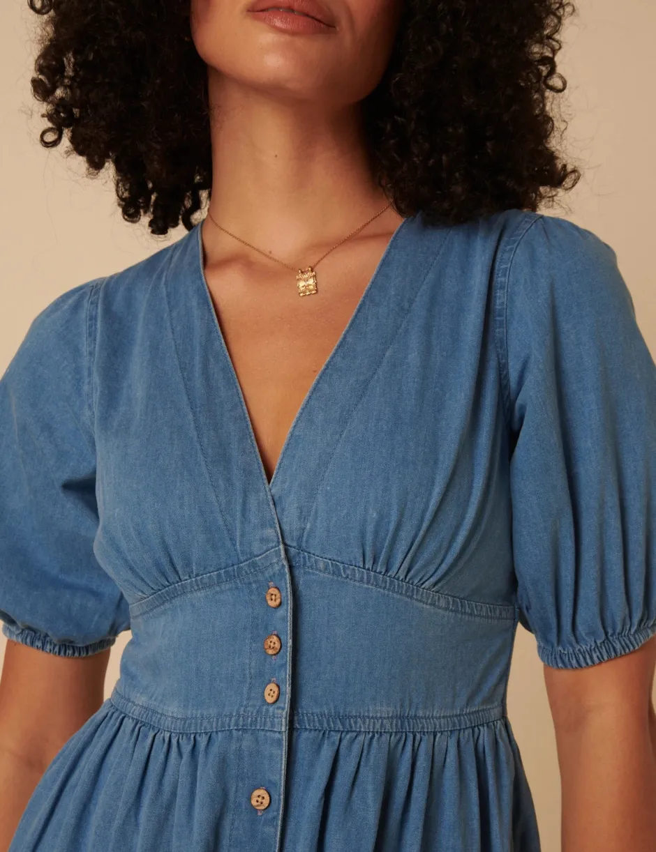 naisten mekko, DENIM SS STARLIGHT MIDI DRESS PLAIN Indigo>Nobody´s Child Discount