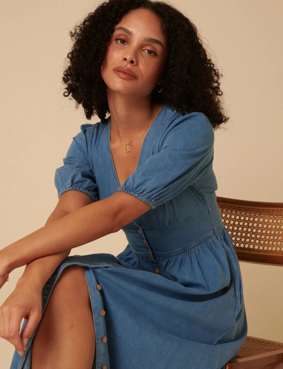 naisten mekko, DENIM SS STARLIGHT MIDI DRESS PLAIN Indigo>Nobody´s Child Discount