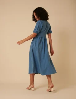 naisten mekko, DENIM SS STARLIGHT MIDI DRESS PLAIN Indigo><noscript><img width=