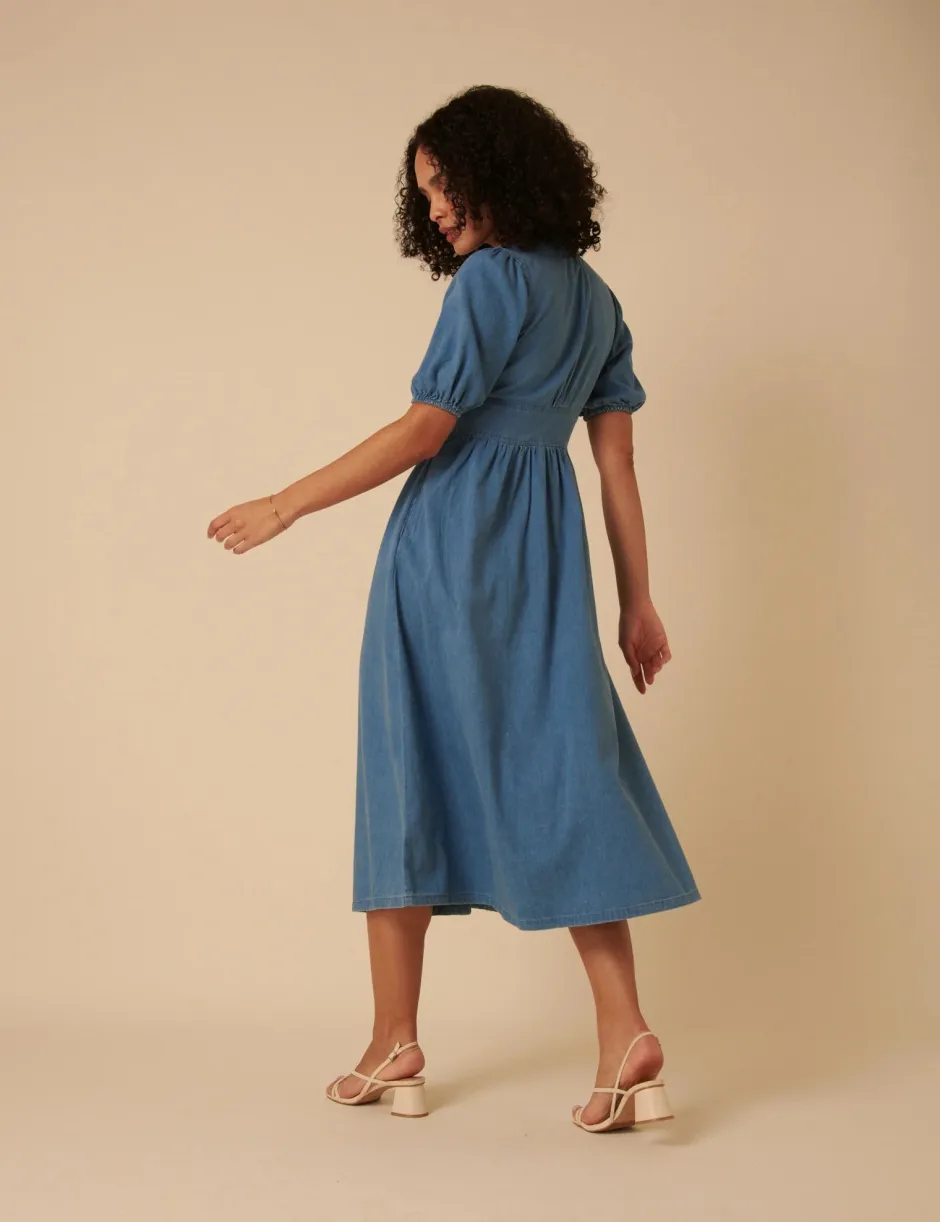 naisten mekko, DENIM SS STARLIGHT MIDI DRESS PLAIN Indigo>Nobody´s Child Discount