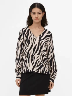 naisten pusero, OBJJACIRA L/S V-NECK TOP Beige Kuosi>Object Online