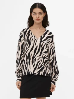 naisten pusero, OBJJACIRA L/S V-NECK TOP Beige Kuosi>Object Discount