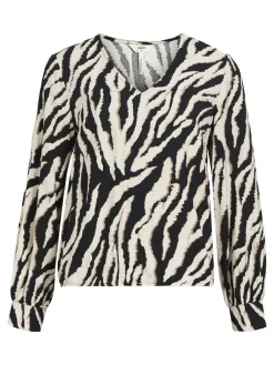 naisten pusero, OBJJACIRA L/S V-NECK TOP Beige Kuosi><noscript><img width=