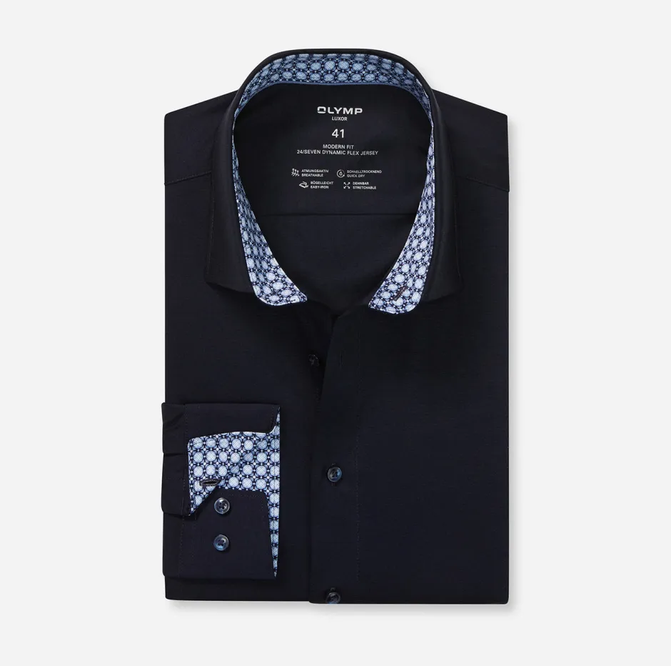 miesten kauluspaita, 095 24/7 - LUXOR MODERN FIT JERSEY>Olymp New