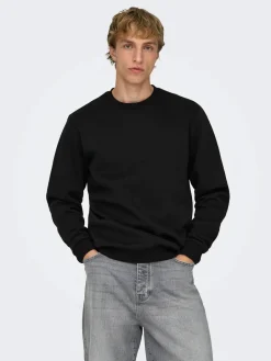 miesten collegepaita ONSCERES Crew Neck, musta>Only and Sons Discount