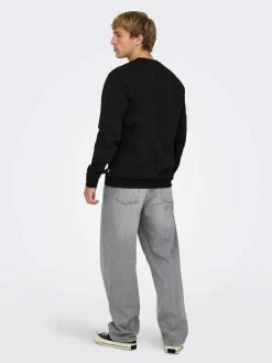 miesten collegepaita ONSCERES Crew Neck, musta>Only and Sons Discount