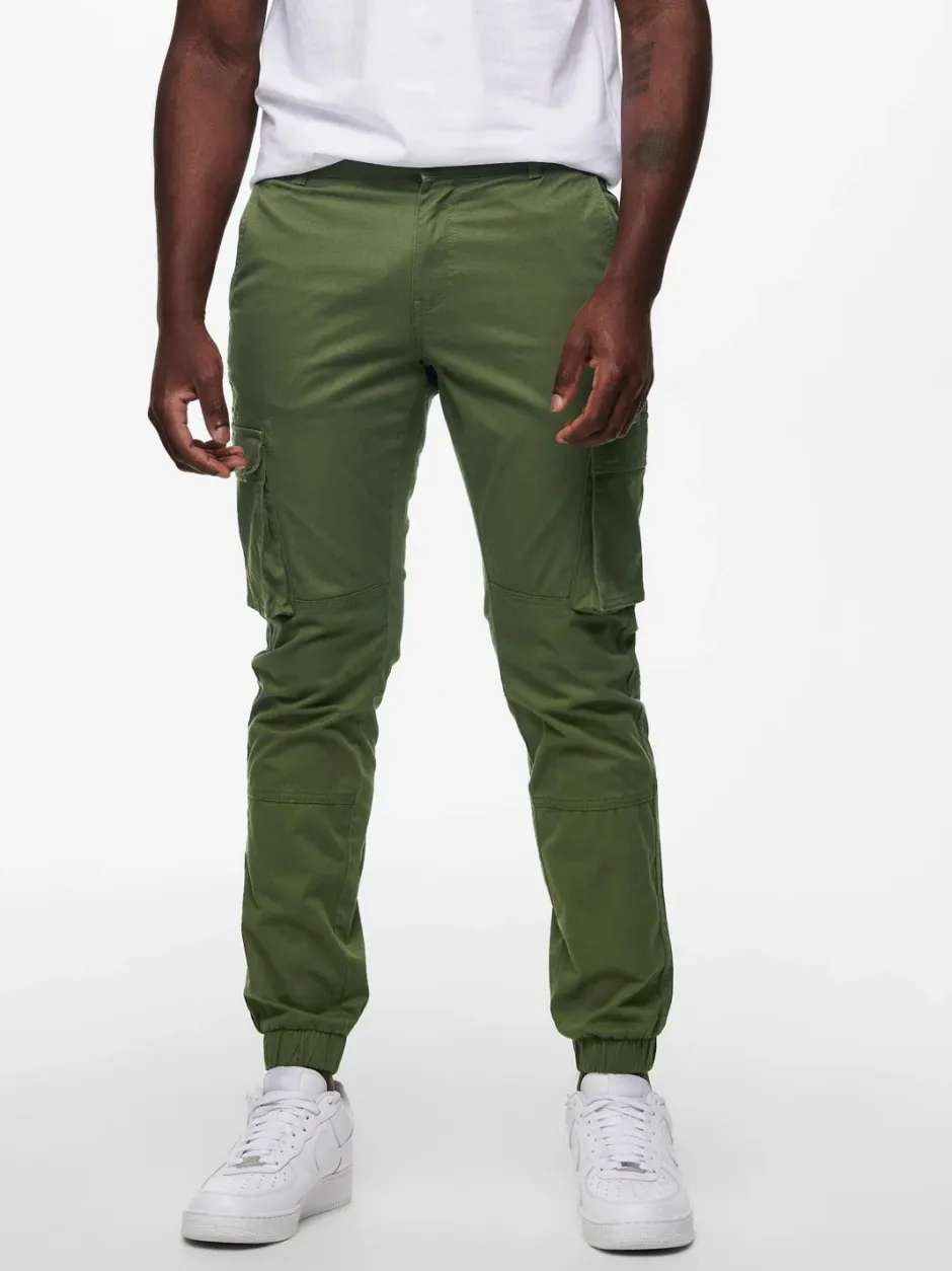 miesten housut, ONSCAM STAGE CARGO CUFF Armeijanvihreä>Only and Sons New