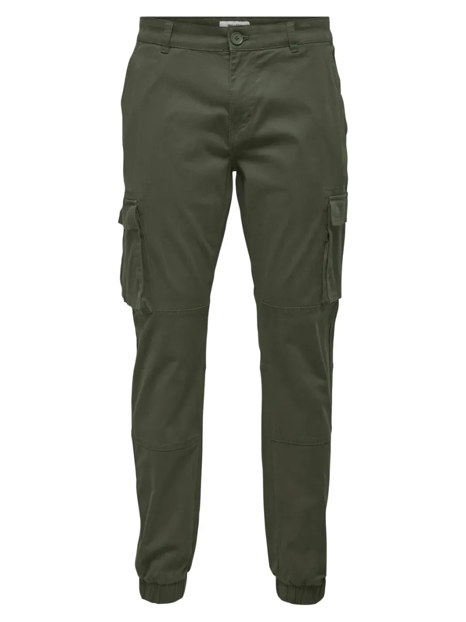 miesten housut, ONSCAM STAGE CARGO CUFF Armeijanvihreä>Only and Sons New