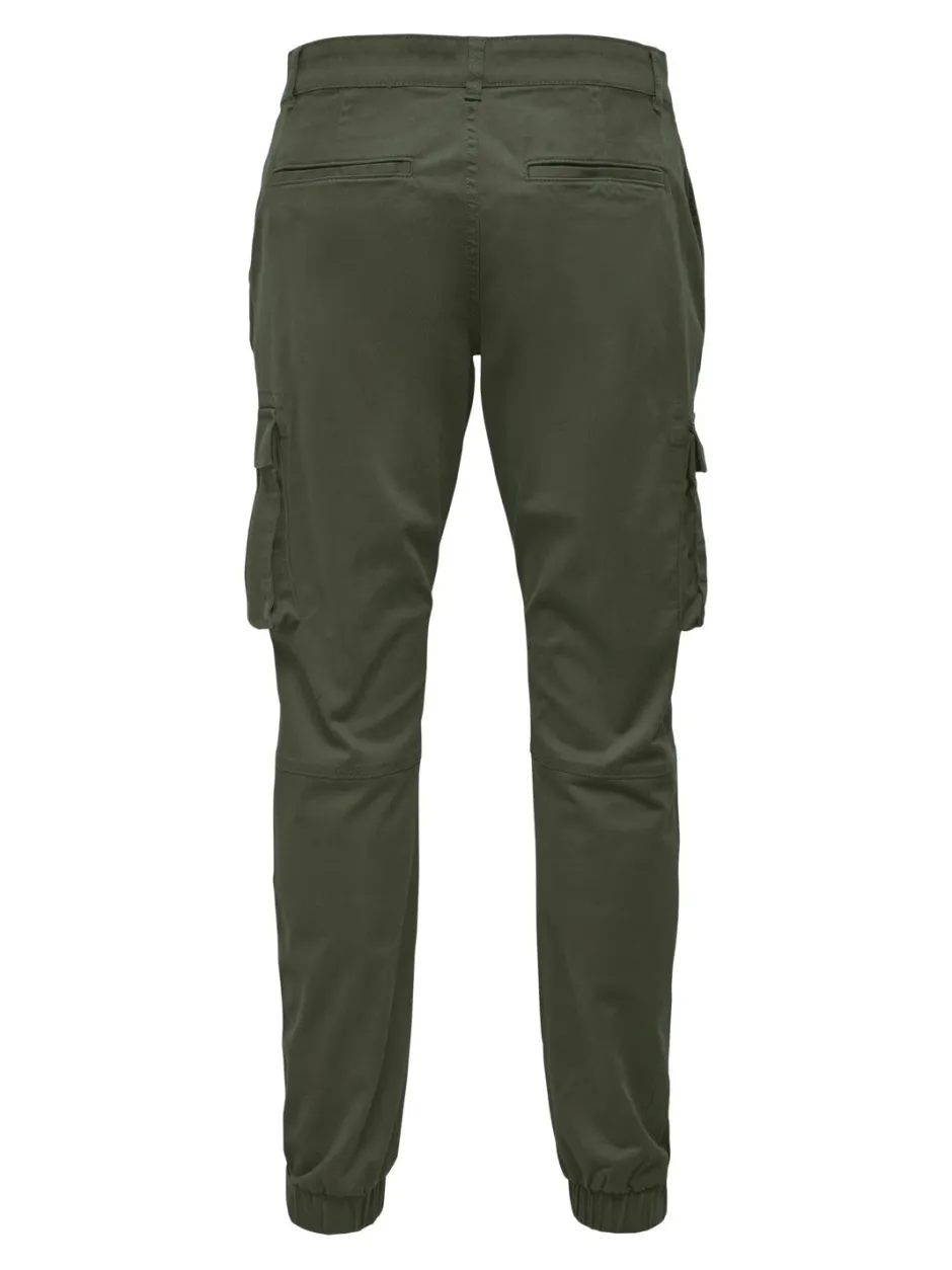 miesten housut, ONSCAM STAGE CARGO CUFF Armeijanvihreä>Only and Sons New