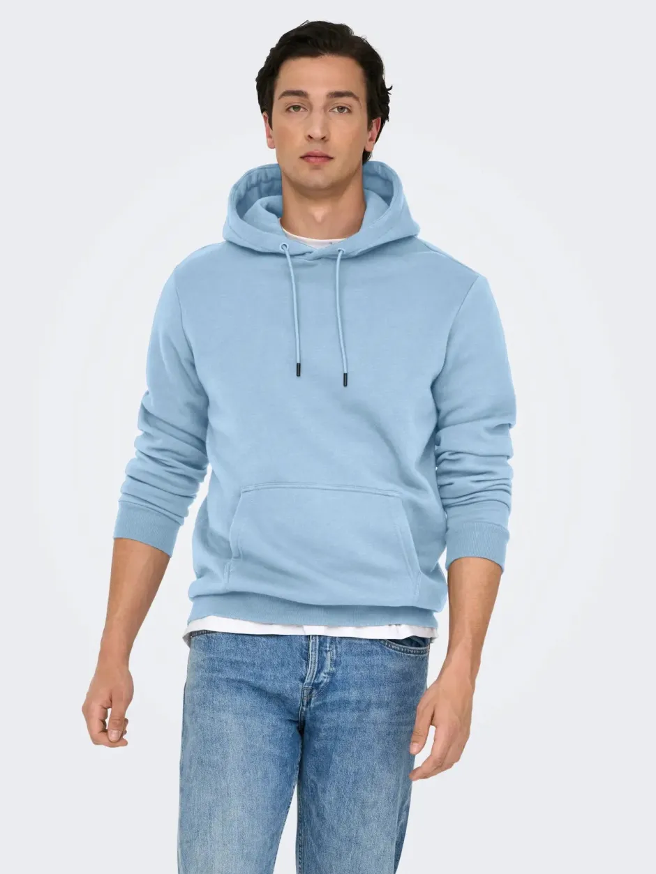 miesten huppari ONSCERES Hoodie Sweat, vaaleansininen>Only and Sons Clearance