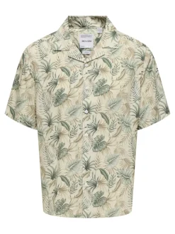 miesten kauluspaita, WAYNE LIFE VISCOSE SHIRT Vihreä Kuosi>Only and Sons