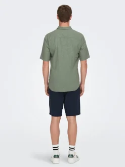 Miesten Kauluspaita ONSCAIDEN SS SOLID LINEN Armeijanvihreä>Only and Sons