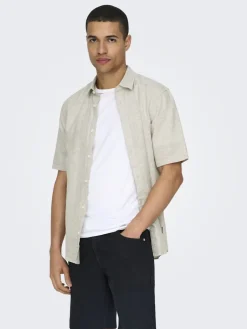 Miesten Kauluspaita ONSCAIDEN SS SOLID LINEN>Only and Sons Outlet