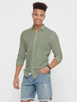 Miesten Kauluspaita CAIDEN PELLAVA Armeijanvihreä>Only and Sons