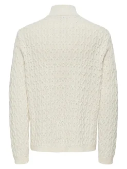 miesten neulepusero LEONARD LIFE REG HALF ZIP CABLE COTTON, Antique White>Only and Sons Best