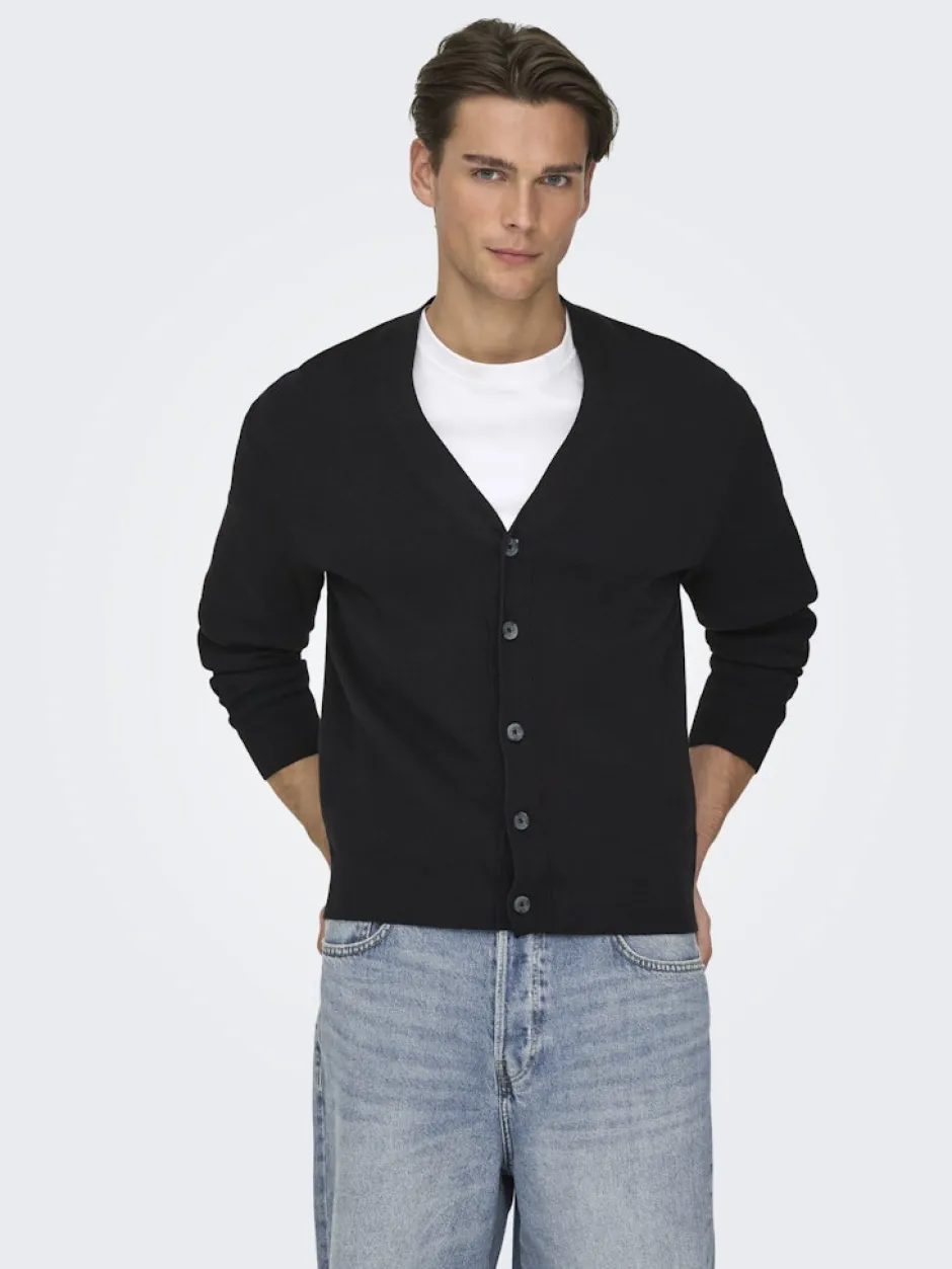 miesten neuletakki ONSTING LIFE REG LS CARDIGAN KNIT NOOS, musta>Only and Sons Discount