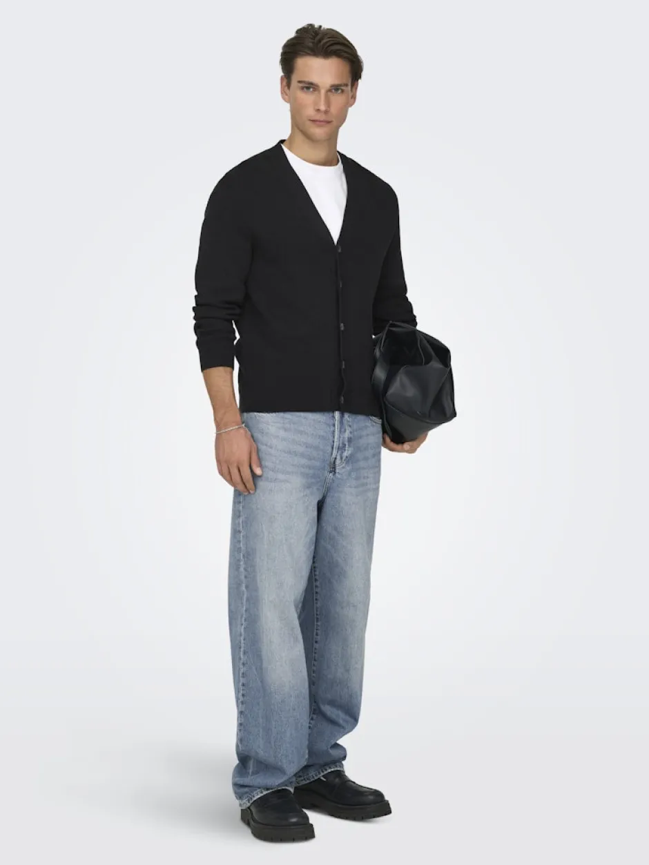 miesten neuletakki ONSTING LIFE REG LS CARDIGAN KNIT NOOS, musta>Only and Sons Discount