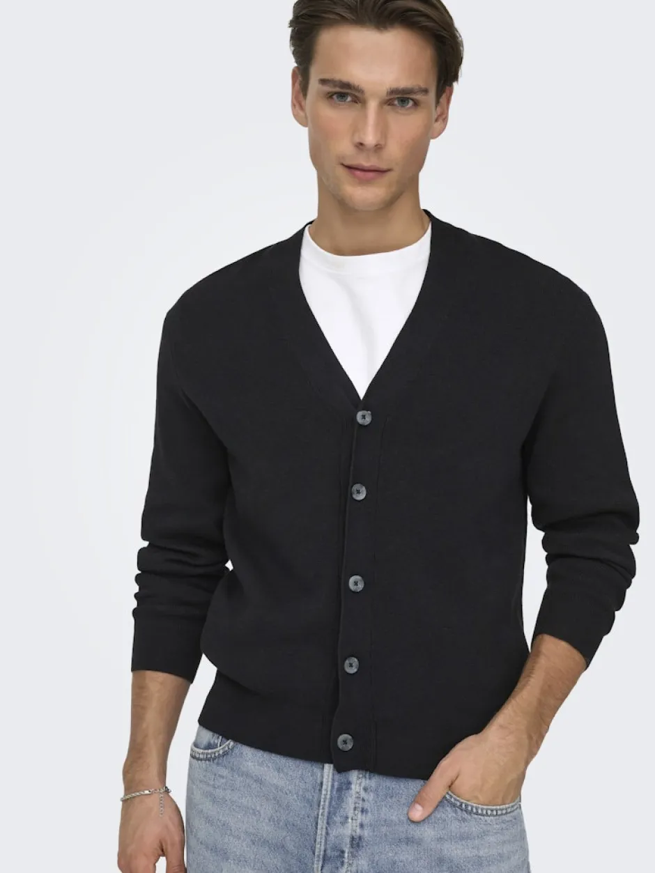 miesten neuletakki ONSTING LIFE REG LS CARDIGAN KNIT NOOS, musta>Only and Sons Discount