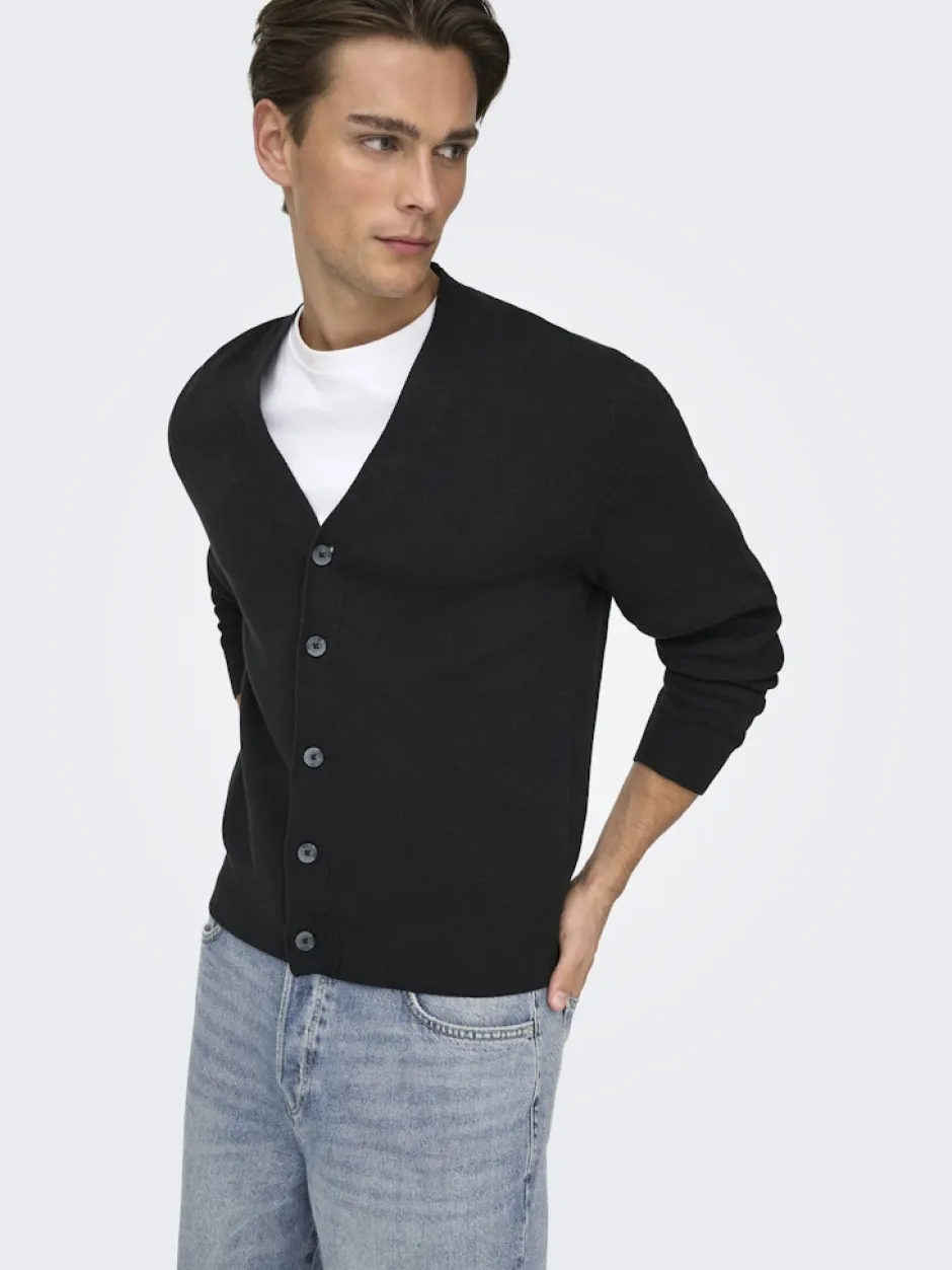 miesten neuletakki ONSTING LIFE REG LS CARDIGAN KNIT NOOS, musta>Only and Sons Discount