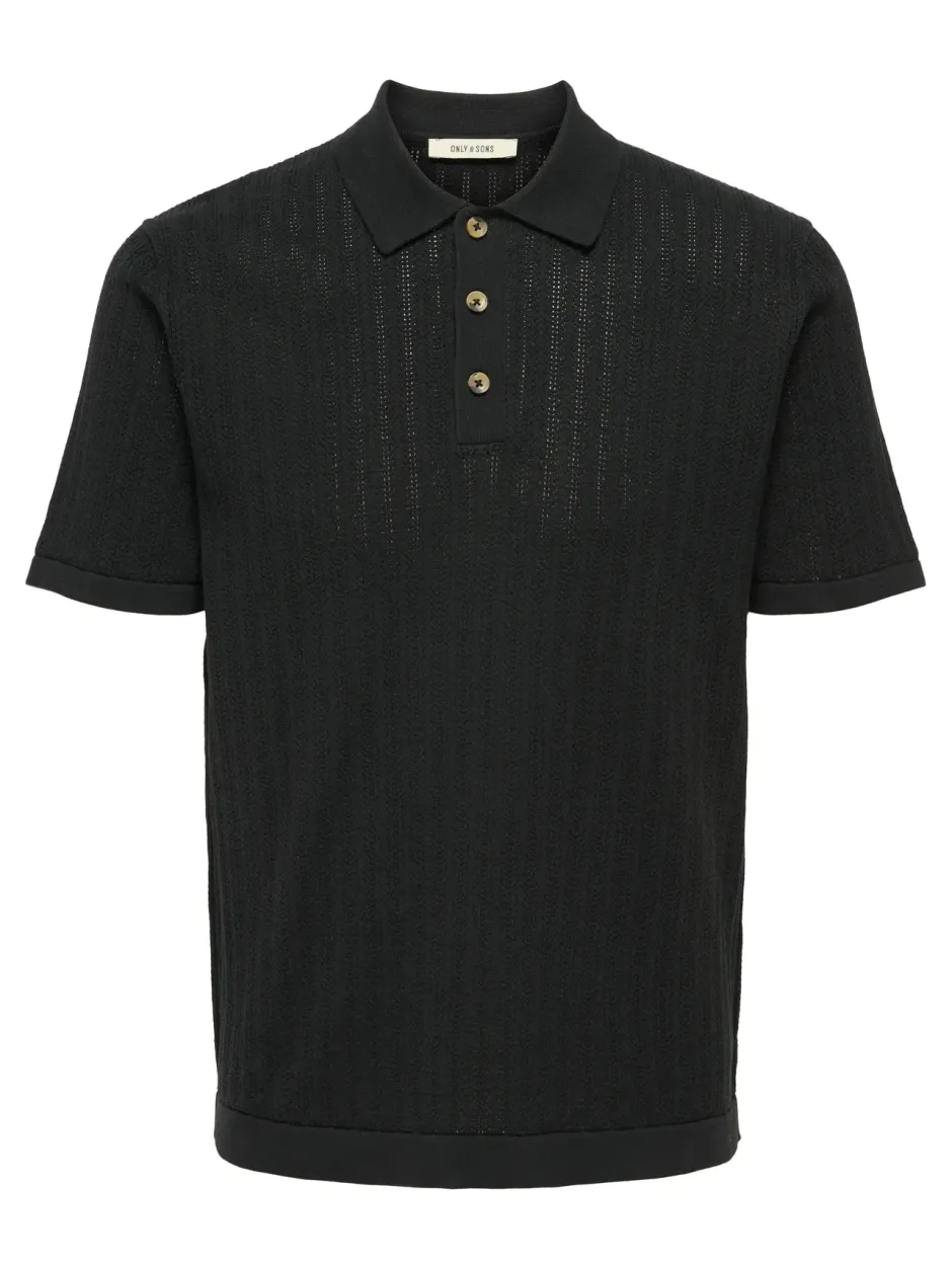 miesten paita ONSMOON REG 12 SS Polo Knit, musta>Only and Sons Sale