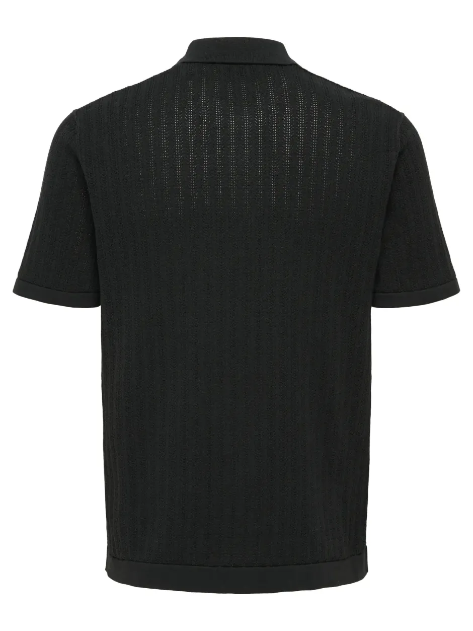 miesten paita ONSMOON REG 12 SS Polo Knit, musta>Only and Sons Sale