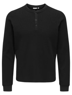 miesten paita, TOBIE REG HENLEY LONGSLEEVE>Only and Sons New