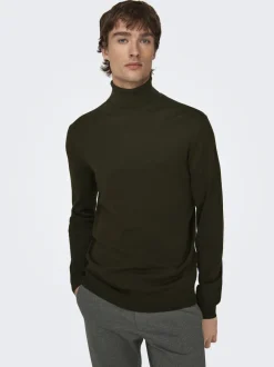 Miesten Pooloneule, Wyler Life Roll Neck Nos Armeijanvihreä>Only and Sons Outlet
