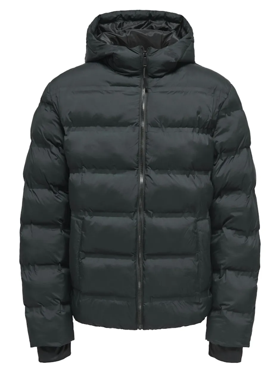 miesten takki K UNION SEAMLES LIFE HOOD PUFFER JACKET, musta>Only and Sons Sale