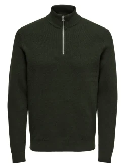 neule, PHIL COTTON HALF ZIP Armeijanvihreä><noscript><img width=
