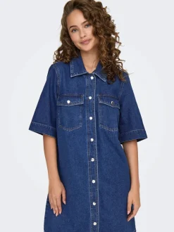 mekko ONLBELLE S/S Button Dress DNM, sininen><noscript><img width=