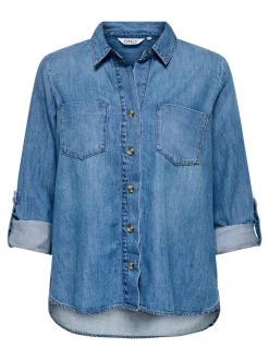 naisten farkkupaita, ASMIN SHIRT L/S DNM AKM Sininen, Indigo>Only Discount