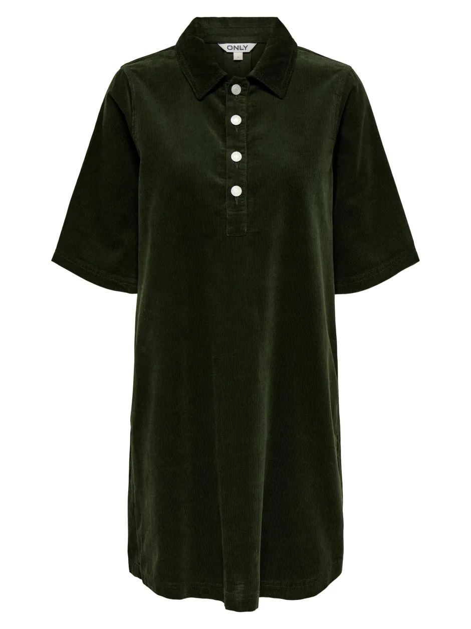naisten mekko, ONLGRY-NESSA S/S CORD DRESS Armeijanvihreä>Only Clearance