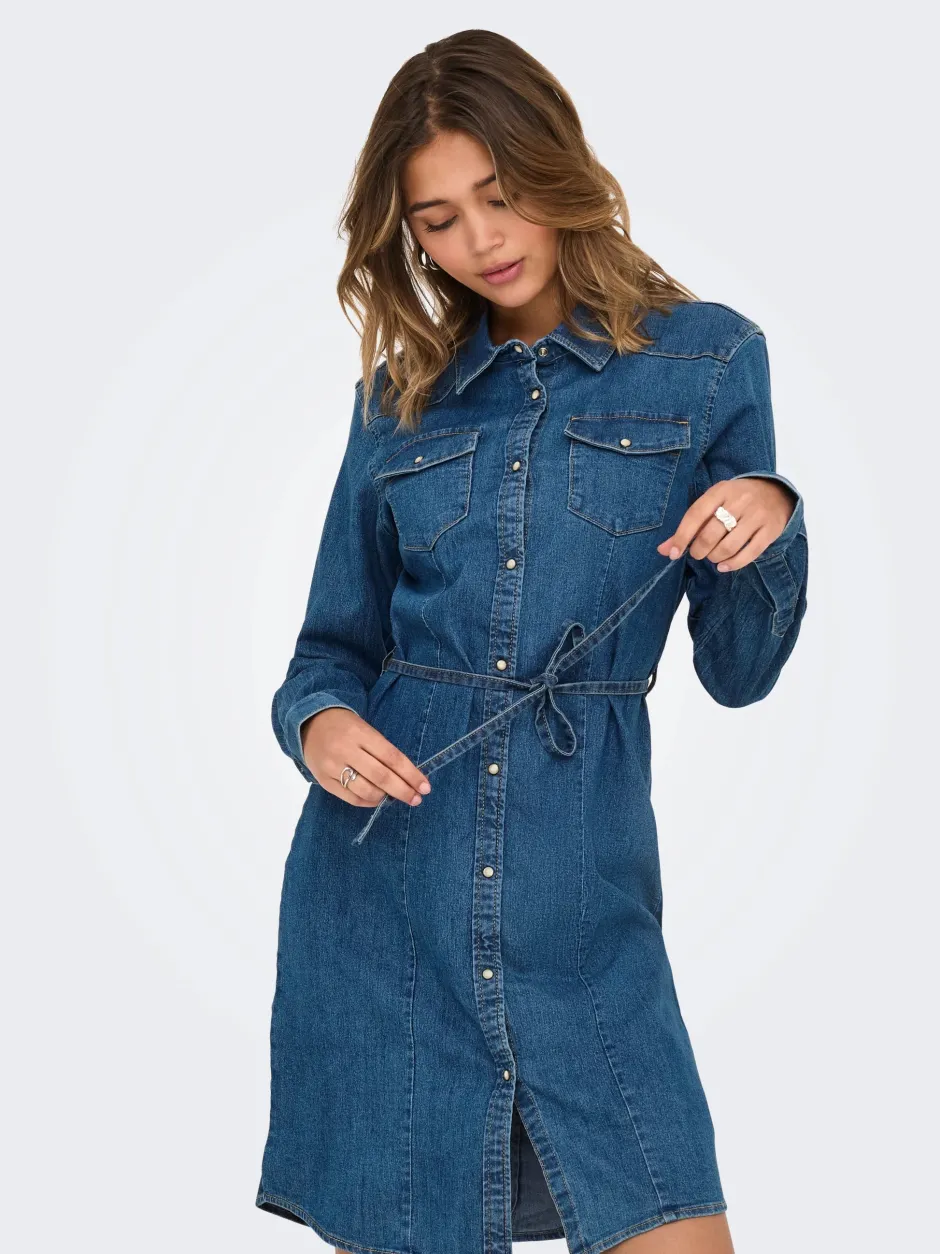 naisten mekko, ONLSASIA LS STRECH DENIM DRESS NOOS Indigo>Only Outlet