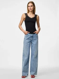 naisten toppi PCBARBERA LACE TOP JRS NOOS, musta><noscript><img width=