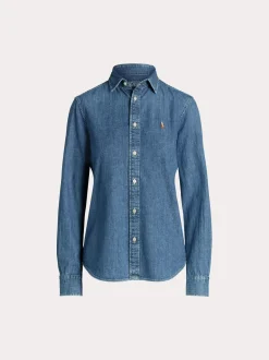 farkkupaita, LS CRLTE ST-LONG SLEEVE-BUTTON FRONT SHI Indigo>Polo Ralph Lauren