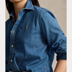 farkkupaita, LS CRLTE ST-LONG SLEEVE-BUTTON FRONT SHI Indigo><noscript><img width=