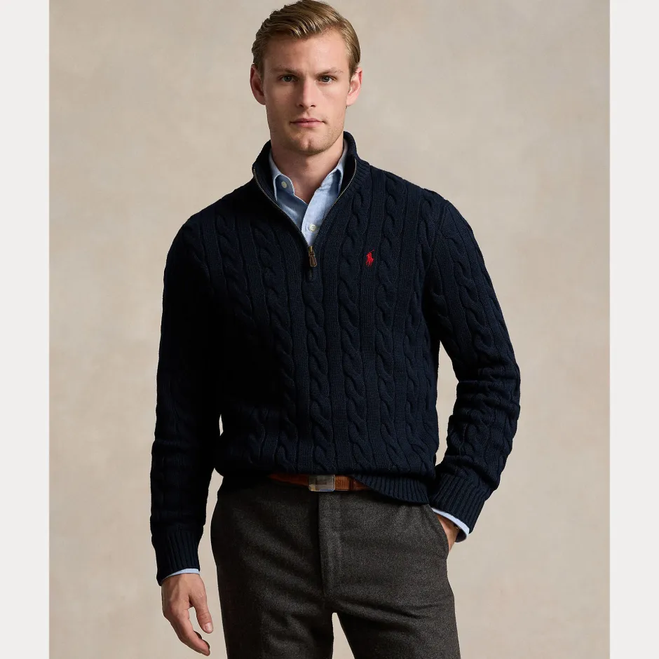 miesten neulepusero Cotton Cable LS Driver Half Zip Pullover,>Polo Ralph Lauren Online