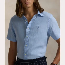 miesten lyhythihainen kauluspaita, POLO LINEN SHIRT SS CUSTOM FIT><noscript><img width=