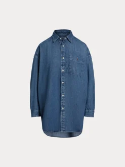 naisten farkkupaita, SMCK ST-LONG SLEEVE-BUTTON FRONT SHIRT Indigo>Polo Ralph Lauren