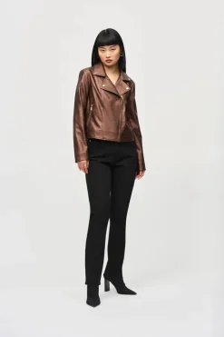 Naisten Takki, METALLIC FAUX LEATHER BIKER JACKET>Ribkoff New
