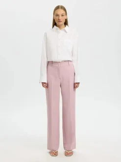 naisten housut AD-SLFRITA MW Wide Pant Mel, vaaleanpunainen>Selected Femme Discount