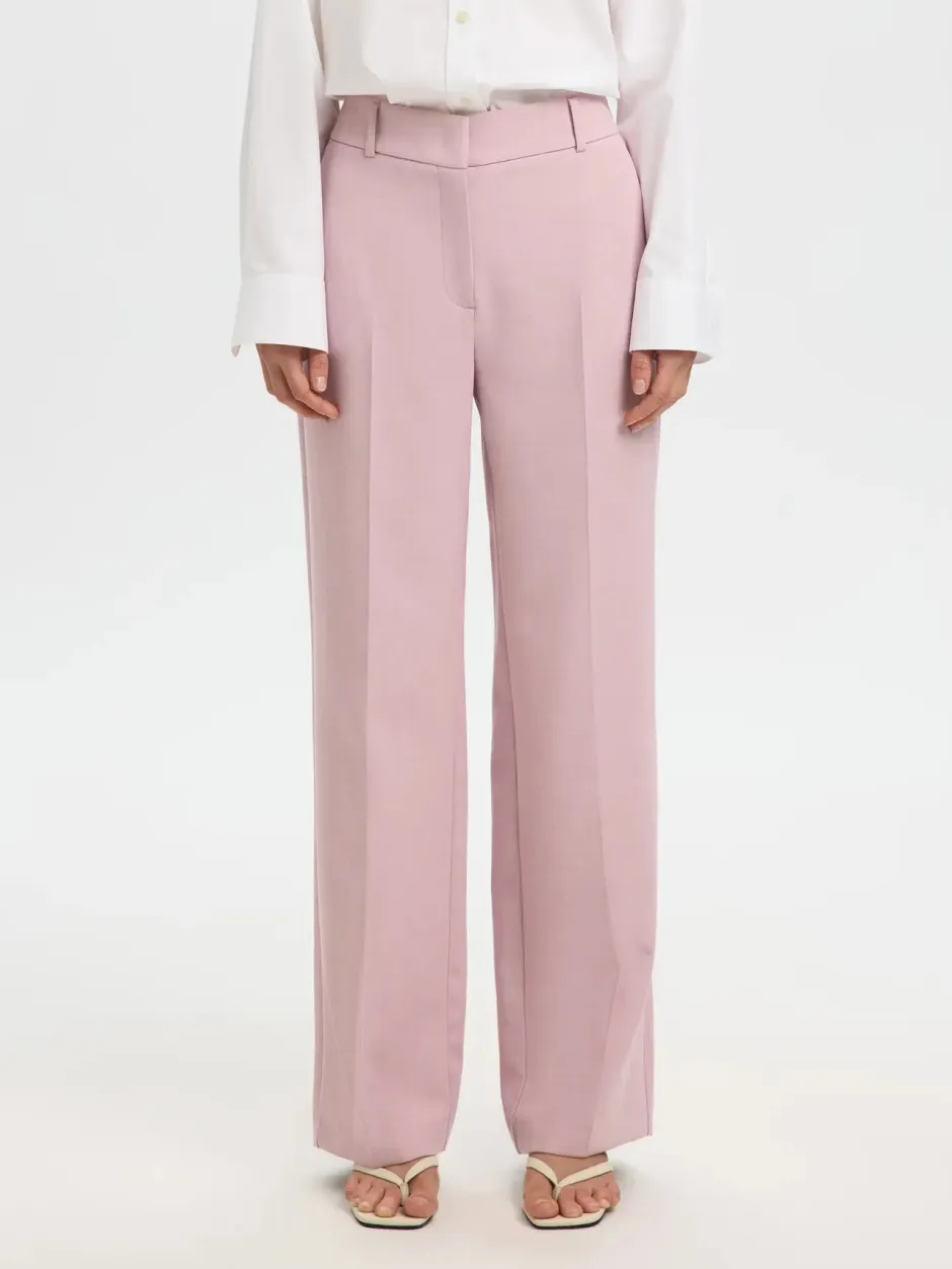naisten housut AD-SLFRITA MW Wide Pant Mel, vaaleanpunainen>Selected Femme Discount