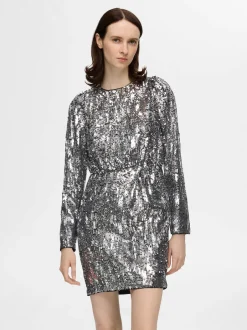 naisten mekko, SLFARI-COLYN LS SHORT SEQUINS DRESS B>Selected Femme Sale