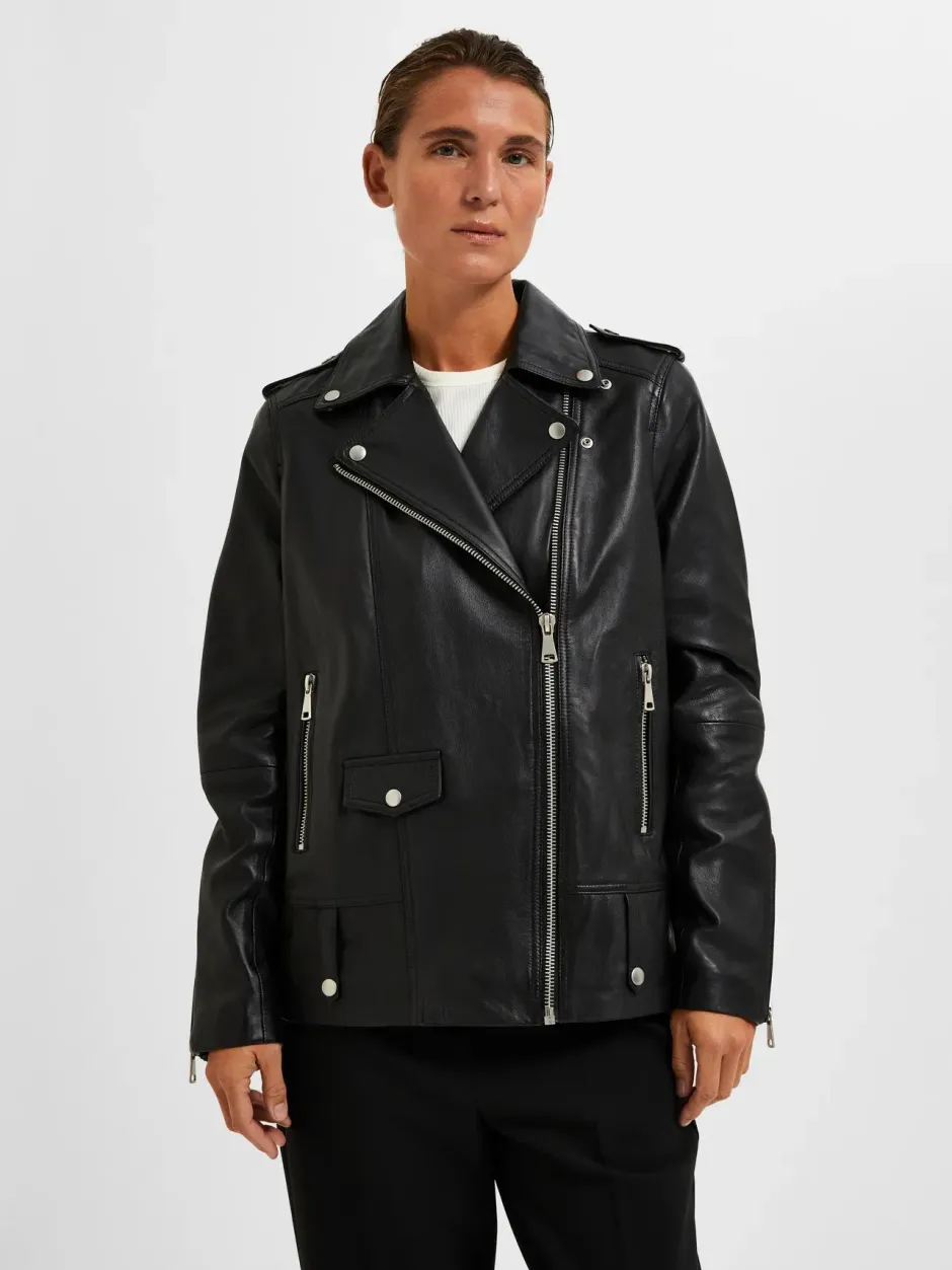 Naisten Nahkatakki, SLFMADISON LEATHER JACKET NOOS>Selected Femme Sale